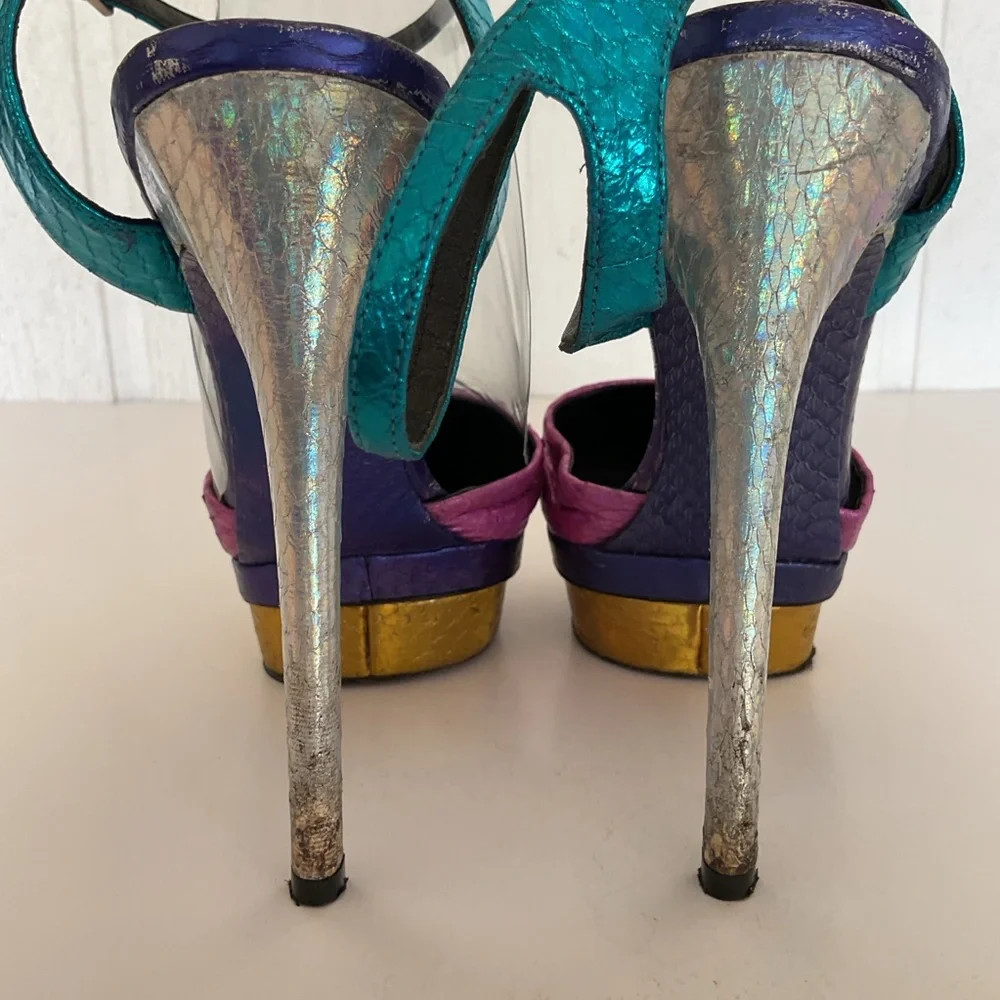 Brian Atwood Multicolored Leather Ankle Strap Platform Heels Size